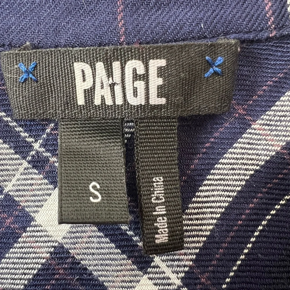 PAIGE Navy Plaid Button Down Shirt Western Soft Viscose Blouse Flannel Style S - Picture 3 of 6